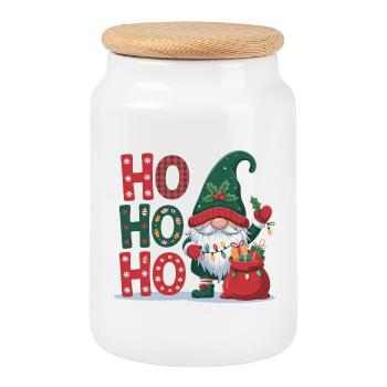 HoHoHo Gnom Weihnachten - Keksdose mit Holzdeckel - Weiß - Vorne