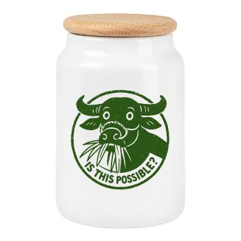 Is This Possible curiosity funny Buffalo Cow Stamp - Cookie Jar with Wooden Lid - white - Front