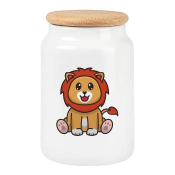 Lion de dessin animé - Boîte à biscuits avec couvercle en bois - blanc - Devant