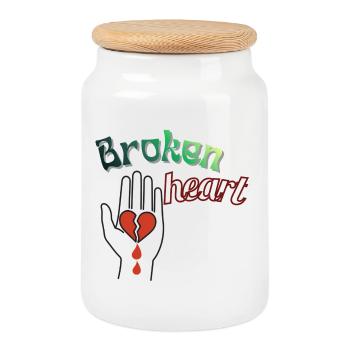 Hand with a broken heart - Cookie Jar with Wooden Lid - white - Front