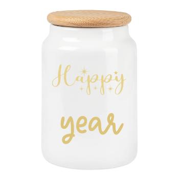 Happy New Year Typography – Festive Gold and White - Boîte à biscuits avec couvercle en bois - blanc - Devant