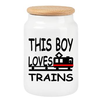 Trains - Cookie Jar with Wooden Lid - white - Front