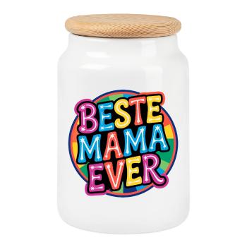 Beste Mama Ever - Bunte Retro Schrift - Keksdose mit Holzdeckel - Weiß - Vorne