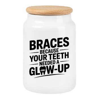 Conception du visage de l’orthèse de vie orthodontique - Boîte à biscuits avec couvercle en bois - blanc - Devant