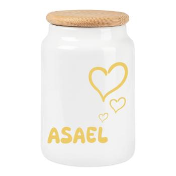 Cadeau pour Asaël - Boîte à biscuits avec couvercle en bois - blanc - Devant