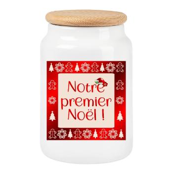 Notre Premier Noël - Boîte à biscuits avec couvercle en bois - blanc - Devant