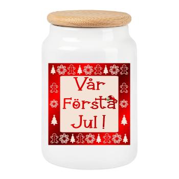 Notre premier Noël - Boîte à biscuits avec couvercle en bois - blanc - Devant