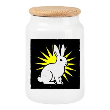 Cool bunny in punk rock & pop art style - Cookie Jar with Wooden Lid - white - Front