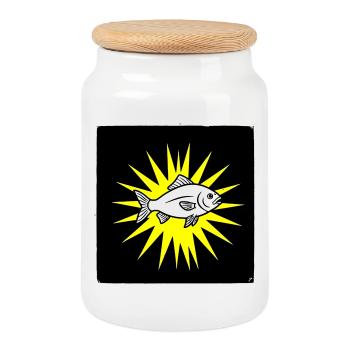 Cool fish in punk rock & pop art style - Cookie Jar with Wooden Lid - white - Front