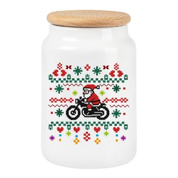 Noël laid – Le Père Noël dans le style rétro pixel - Boîte à biscuits avec couvercle en bois - blanc - Devant