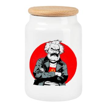 Rebellious head in the red circle - Cookie Jar with Wooden Lid - white - Front