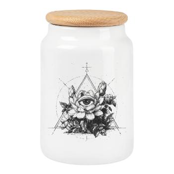 oeil dans le signe de fleur triangulaire - Boîte à biscuits avec couvercle en bois - blanc - Devant