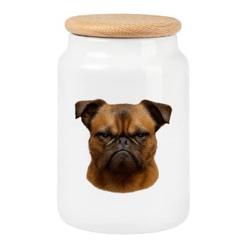 Grim Pug Head Illustration - Cookie Jar with Wooden Lid - white - Front