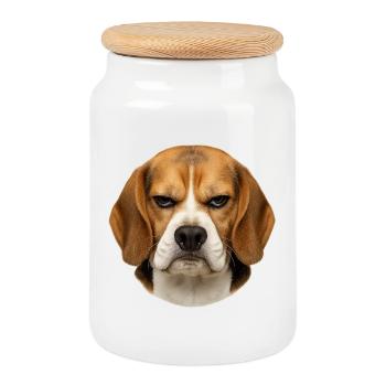 Portrait de beagle avec des expressions faciales sérieuses - Boîte à biscuits avec couvercle en bois - blanc - Devant