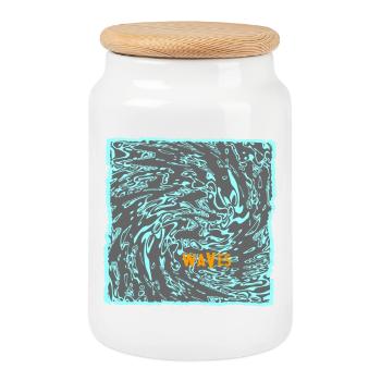 Wave flow neon pattern surf - Cookie Jar with Wooden Lid - white - Front