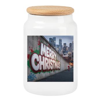 Urban Weihnachtsgraffiti von Santa - Keksdose mit Holzdeckel - Weiß - Vorne