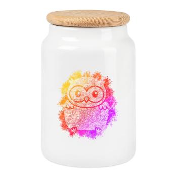 Zentangle Owl - Cookie Jar with Wooden Lid - white - Front