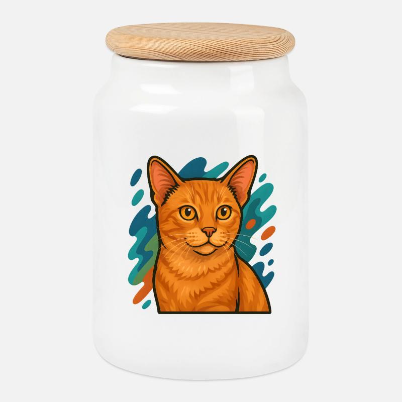 Manx Cat Illustration - Cookie Jar with Wooden Lid - white