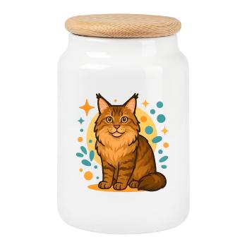 Chat Maine Coon en cercles colorés - Boîte à biscuits avec couvercle en bois - blanc - Devant