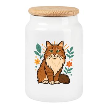 Chat des forêts norvégiennes chat parmi les fleurs - Boîte à biscuits avec couvercle en bois - blanc - Devant