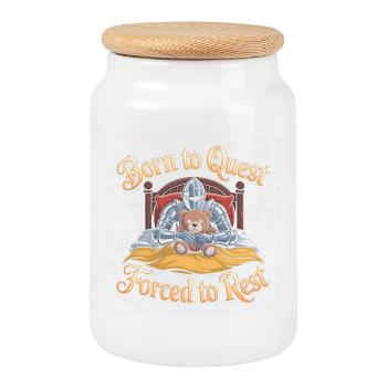 Born to Quest, forced to Rest - Funny Medieval Mem - Cookie Jar with Wooden Lid - white - Front