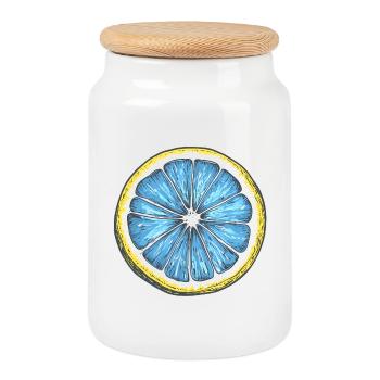 Blue Lemon Cut Art - Pop Art Motif - Cookie Jar with Wooden Lid - white - Front