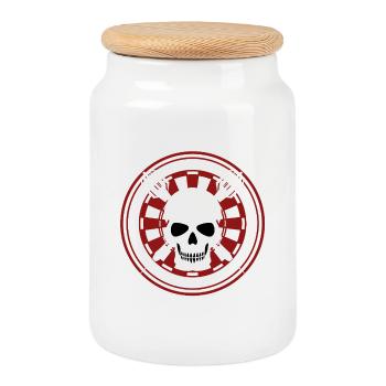 Fléchettes, cible de bœuf, jeu de fléchettes et crâne. - Boîte à biscuits avec couvercle en bois - blanc - Devant