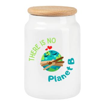 Il n’y a pas de planète B – des graphiques écologiques avec la Terre - Boîte à biscuits avec couvercle en bois - blanc - Devant