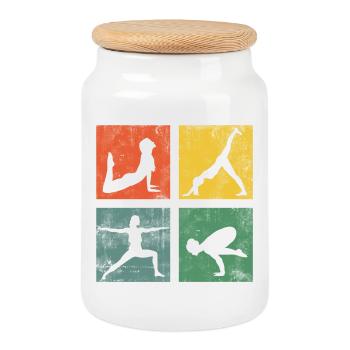 Yoga Exercises Yogini Meditation Fitness Gift - Cookie Jar with Wooden Lid - white - Front