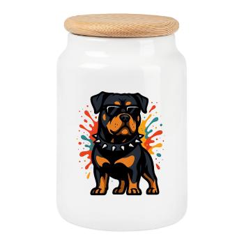 Chien rottweiler avec explosion de couleurs - Boîte à biscuits avec couvercle en bois - blanc - Devant