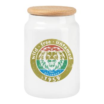 66. Anniversaire Sauvage, libre et indompté depuis 12/1959 - Boîte à biscuits avec couvercle en bois - blanc - Devant