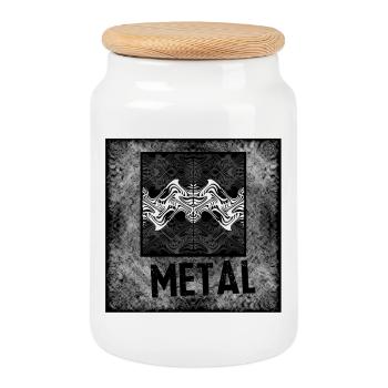 Ornement Vagues Métal - Boîte à biscuits avec couvercle en bois - blanc - Devant