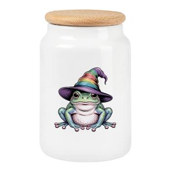 Magic Frog - Funny Frog T-Shirt - Cookie Jar with Wooden Lid - white - Front
