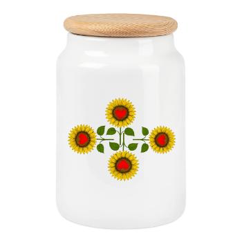 Sonnenblumen mit Herz in der Mitte - Keksdose mit Holzdeckel - Weiß - Vorne