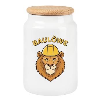 Baulöwe - Keksdose mit Holzdeckel - Weiß - Vorne