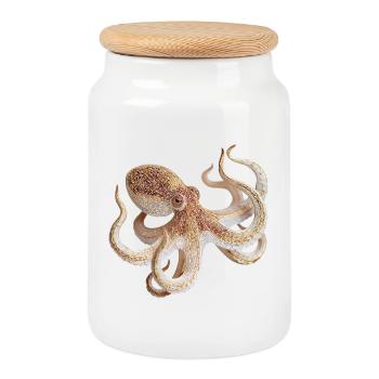 Oktopus Netzmuster – Maritimer Stil - Keksdose mit Holzdeckel - Weiß - Vorne