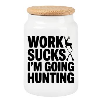Arbeit ist, ich gehe auf die Jagd - Keksdose mit Holzdeckel - Weiß - Vorne