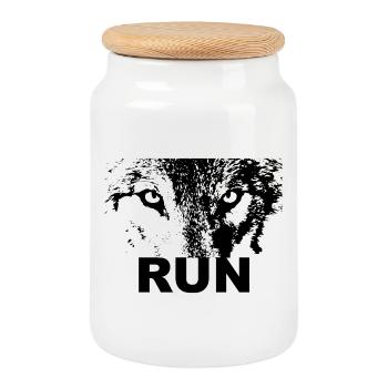 Wolf Run - Cookie Jar with Wooden Lid - white - Front