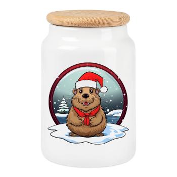 Biber Weihnachten - Keksdose mit Holzdeckel - Weiß - Vorne