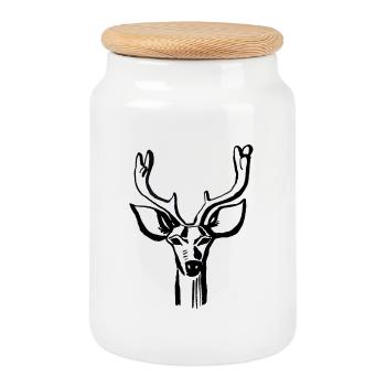 Deer Head Line Style - Cookie Jar with Wooden Lid - white - Front