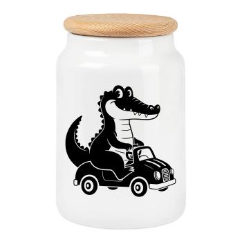 Illustration de dessin animé Crocodile en mouvement - Boîte à biscuits avec couvercle en bois - blanc - Devant