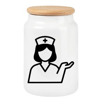 Nurse Icon | Care with heart - Cookie Jar with Wooden Lid - white - Front