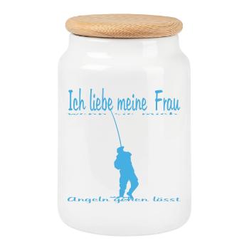 Motif de pêcheur avec dicton - Boîte à biscuits avec couvercle en bois - blanc - Devant