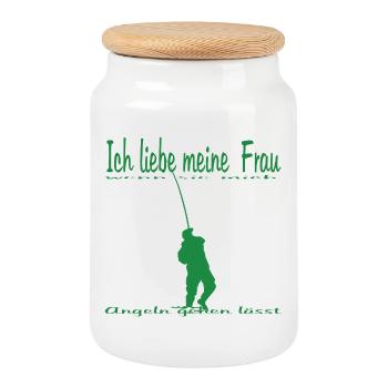 Pêcheur avec canne à pêche - Boîte à biscuits avec couvercle en bois - blanc - Devant