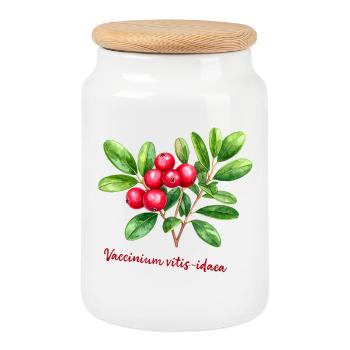 Vaccinium vitis-idaea – aquarelle botanique - Boîte à biscuits avec couvercle en bois - blanc - Devant