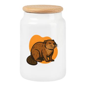 Biber auf orangefarbenem Hintergrund - Keksdose mit Holzdeckel - Weiß - Vorne