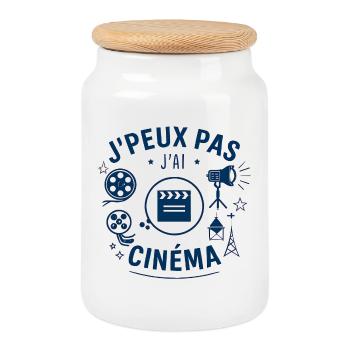 J'peux pas j'ai cinéma - Boîte à biscuits avec couvercle en bois - blanc - Devant