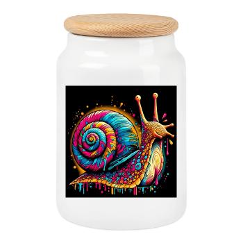 Snail - Cookie Jar with Wooden Lid - white - Front