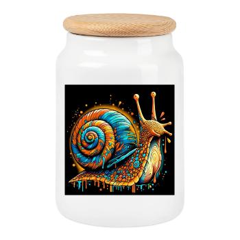 Snail - Cookie Jar with Wooden Lid - white - Front