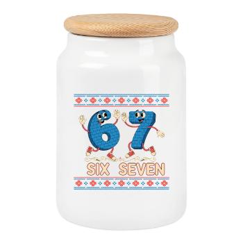 6 7 Six Sept mèmes - Boîte à biscuits avec couvercle en bois - blanc - Devant